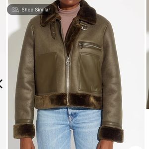 Top shop green leather aviation bomber jacket